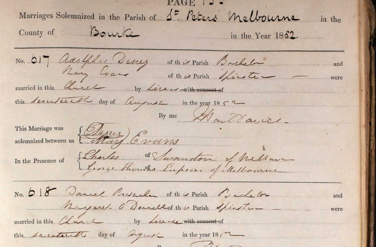 Marriage of George Deriz and Mary Evans