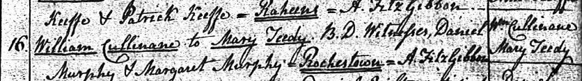Marriage of William Cullinane & Mary TEEDY 1806