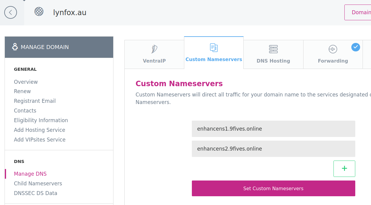Changing name servers on Ventraip web site